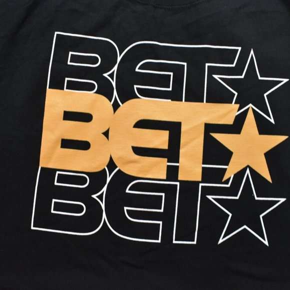 BET Mens Black Entertainment Network Stacked Logo Black Shirt New 4XL - Picture 2 of 7
